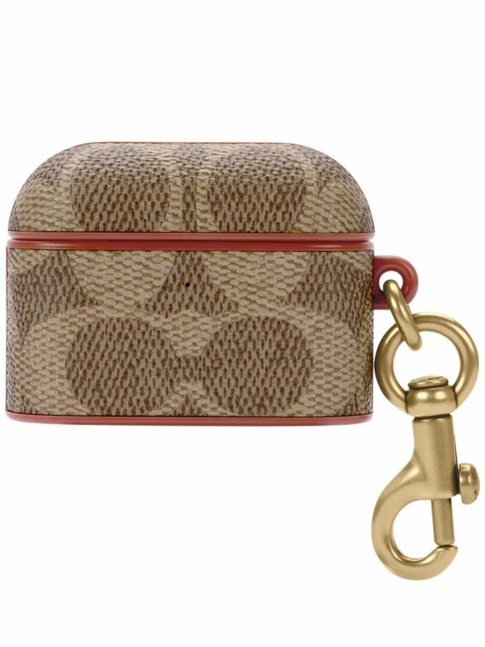 COACH coated Canvas Tan AirPods Case with Gold Clip